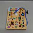 Iabedi Dinosaur Busy Board, Wooden Toddler Toy, Sensory Travel Toy, Ideal Gift for 13 Years Old Boys (Dinosaur Busy Board Plus V2), Blue