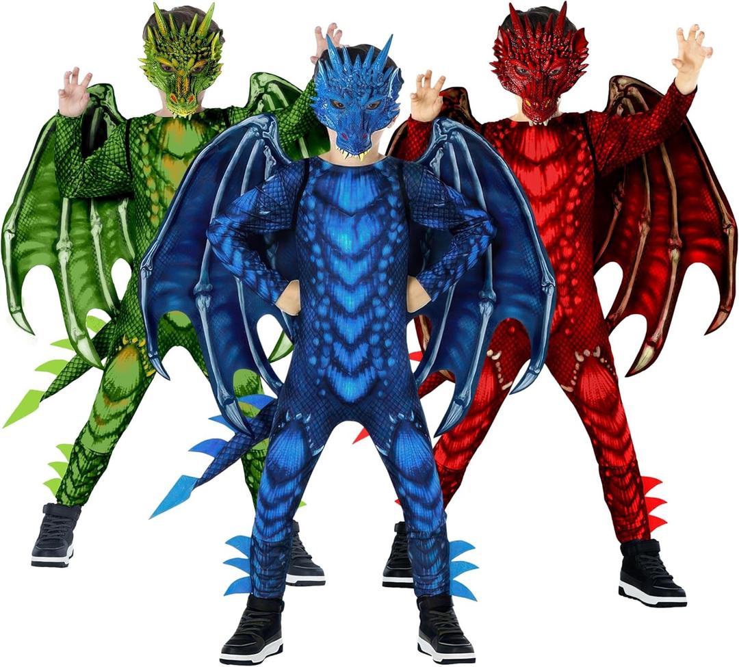 Morph Dragon Costume For Kids, Dragon Wing Costumes For Boys, Halloween Costumes Kids, Boys Halloween Costume (Small, Green)