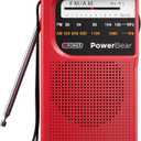 PowerBear Portable Radio | AM/FM, 2AA Battery Operated with Long Range Reception for Indoor, Outdoor & Emergency Use | Radio with Speaker & Headphone Jack (Red)