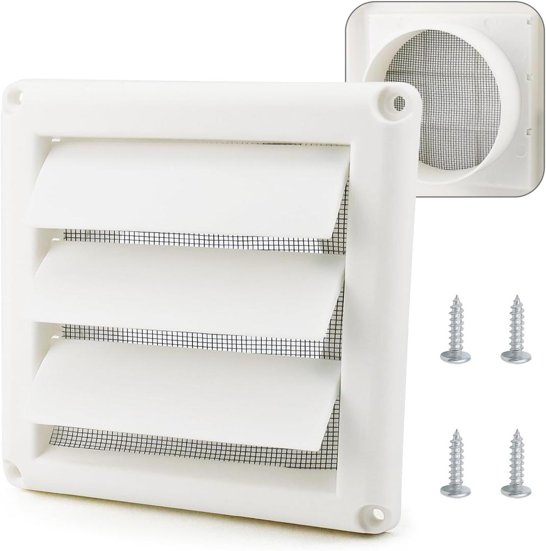Cenipar 6" Louvered Vent Cover for External Wall Vent Cover Dryer Vent Cover with 4 Screws for Dryer Easy Installation(Plastic,White)