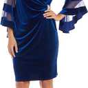 R&M Richards Knee Length Wrap Velvet Dress W/Sheer Trim Angel Sleeve (16)