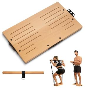 MARCHMARS Resistance Band Foot Plate，Solid Beech Wood Resistance Band Board with Straight Bar Handle，Premium Resistance Band Accessory to Expand Training Options（Resistance bands not included.）