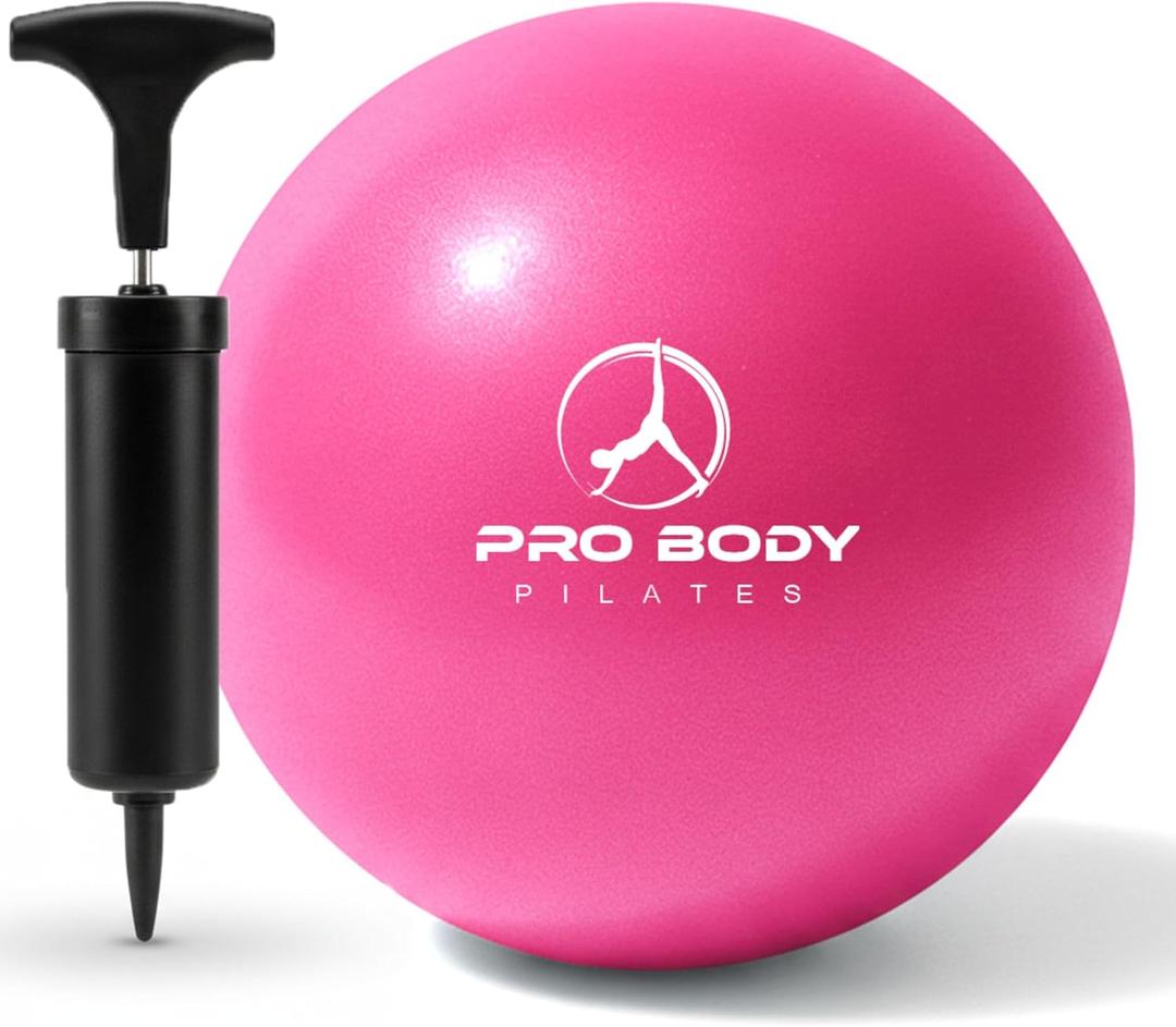 ProBody Pilates Small Exercise Ball with Pump - 9 Inch Workout Ball for Stability, Barre, Yoga, Core & Physical Therapy (Pink)