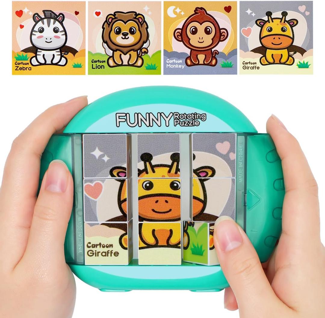 Rotating Puzzle for Kids 3 4 5 6 7 8 Year Old, 4 Puzzles in 1, Toddlers Travel, Car, Airplane, Road Trip Activities, Fine Motor Skills, Fidget, Gift for Boys & Girls Ages 3+(Animals