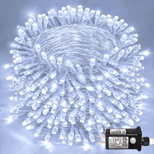 400 LED White Christmas Lights Outdoor 132ft White Christmas String Lights Clear Wire 8 Modes Plug in Twinkle Fairy Lights for Bedroom Wedding Christmas Tree Decorations