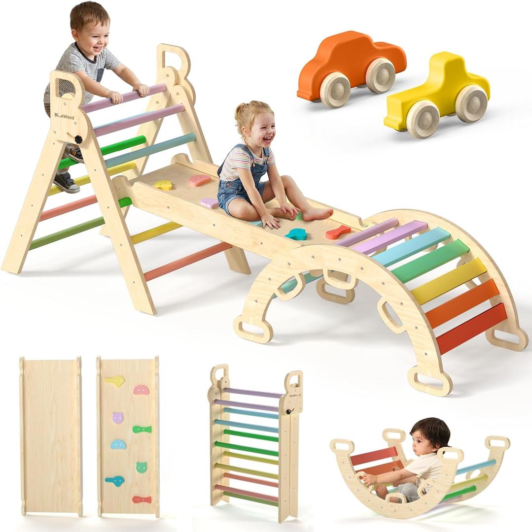 BlueWood Pikler Triangle Set with Safe Handle, Climbing Toys for 1-3 Year, Large
