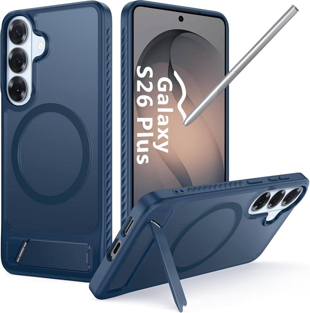 Magnetic for Samsung Galaxy S26 Plus Case [Compatible with MagSafe][Full Camera Protection][Built-in Invisible Kickstand] Translucent Matte Phone Back Cover - Blue