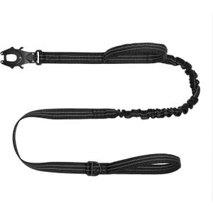 ICEFANG Tactical Dog Leash,K9 Training Walking Bungee Lead with 2 Control Handle, Heavy Duty Quick Release Metal Clasp, Hands Free D-Ring for Medium Large Dogs (6ft,Reflective Black)