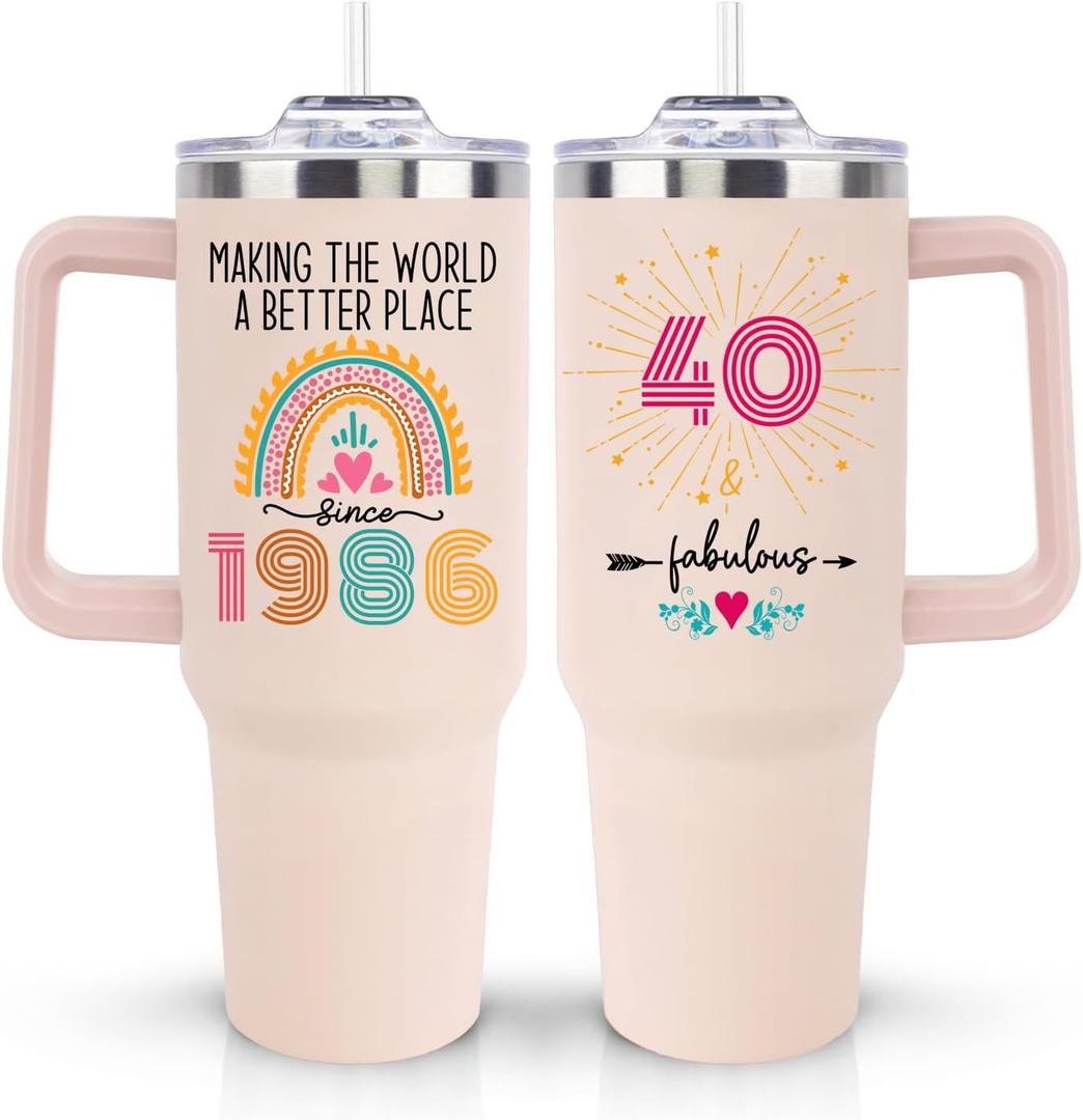 40th Birthday Gifts Women, Funny 1986 40th Birthday Gifts For Women Her, 40th Birthday Decorations For Woman, Turning 40 Year Old Bday Gifts for Woman, 40 and Fabulous 40oz Tumbler Cup Coffee Mug