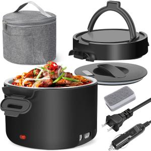 Electric Lunch Box for Men, 1L/34oz 100W Portable Food Warmer Leak-proof Food Heater for Adults 12V/24V/110V for Car/Truck/Office/On-the-Go Travel Black