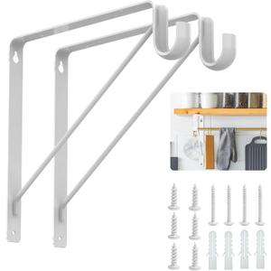 Pisman Closet Rod Bracket Heavy Duty,Shelf Bracket with Rod Holder- White Closet Rod Support & Closet Shelf and Rod Bracket for Storage, 10 Inch 2pcs