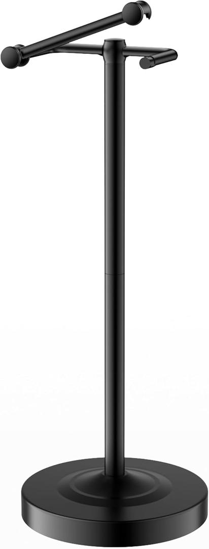Freestanding Toilet Paper Holder Stand, 4.57 LB Weighted Base Toilet Paper Stand with Pivoting Arm, 304 Stainless Steel Floor Toilet Roll Holder No Drilling, 25.6 Inch, Matte Black