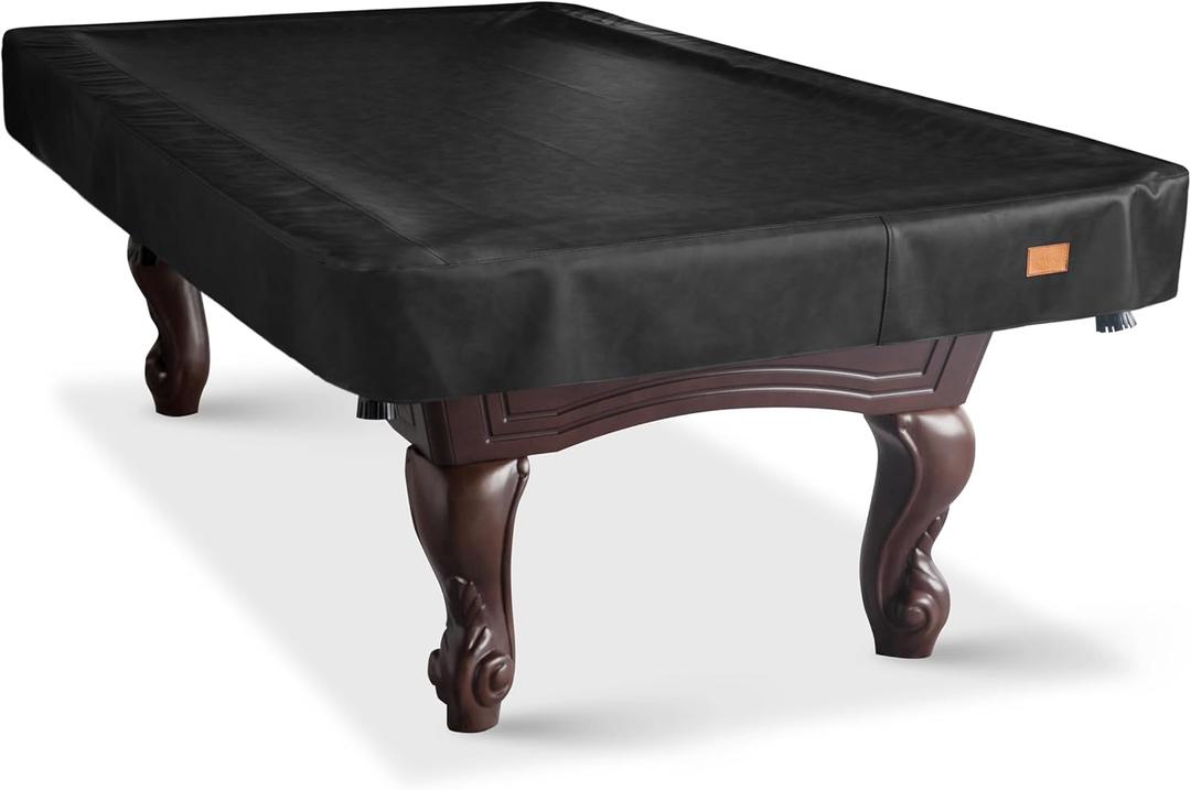 Heavy Duty Leatherette Billiard Pool Table Cover, Waterproof & Tearproof Cover for Pool Table 7/8/9FT (8FT Black/Faux Lambskin) (8FT-(100"LX 56"WX 8H))
