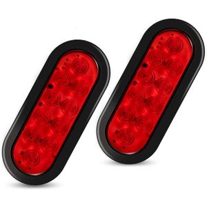 6" Oval LED Trailer Lights Kit, 2PCS Waterproof Stop/Turn/Brake Tail Lights with 10 LED Markers for Truck, RV, Boat, Trailer (Red) DOT Compliant