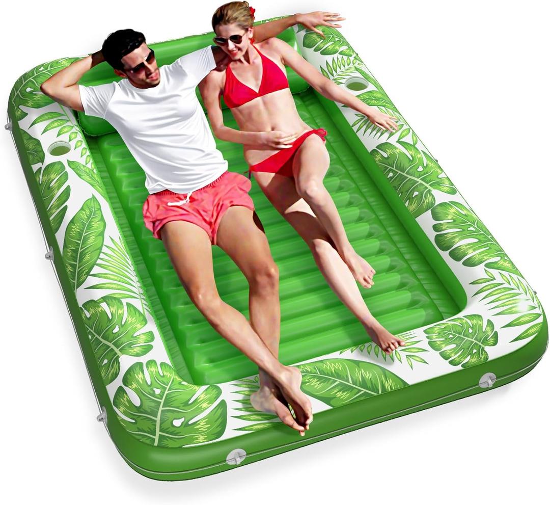 Inflatable Tanning Pool Lounger Float - Jasonwell 4 in 1 Sun Tan Tub Sunbathing Pool Lounge Raft Floatie Toys Water Filled Tanning Bed Mat Pad for Adult Blow Up Kiddie Pool Kids Ball Pit Pool (X-Large, Green)