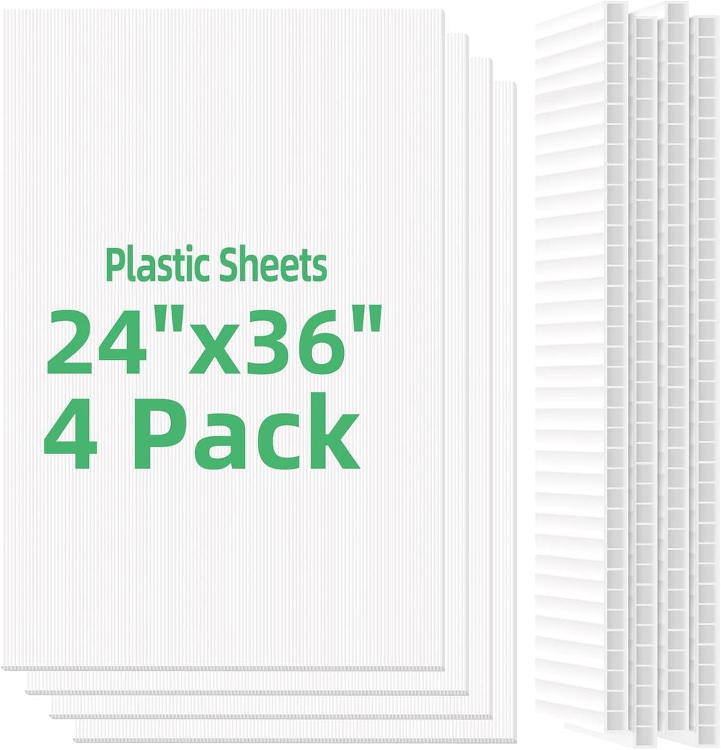 Plastic Sheets 24" x 36", 4mm Blank Yard Lawn Signs, 4 Pack Plastic Poster Board, Coroplast Sheets for Garage Yard Sale Sign, A-Frame, Warnings, Divider, Crafts, Packing (White)