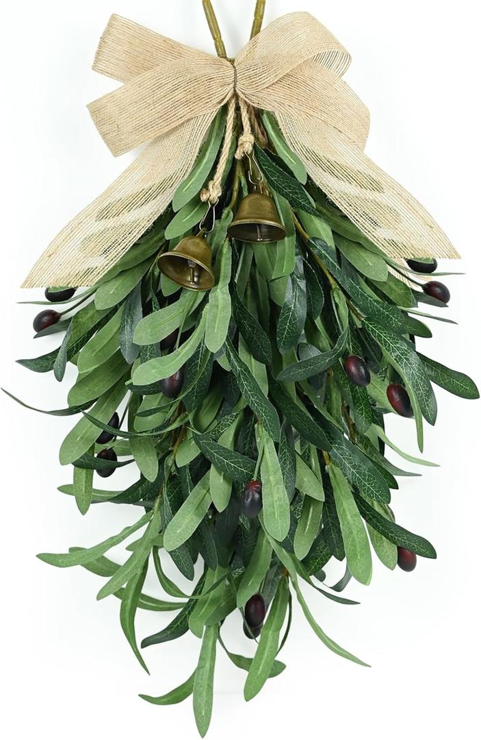 Olive Wreath for Front Door Teardrop Floral Wreath Olive Swag with Greenery Leaves and Fruit, Hanging Bunch for Summer All Season Outdoor Indoor Farmhouse Wall Front Porch Window Decor