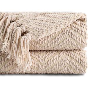 BATTILO HOME Beige Throw Blankets for Couch, Knitted Tan Throw Blanket for Twin Bed, Super Soft Warm Large Throws for Home Decor, 60" x 80"