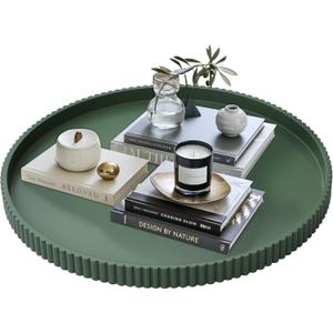 Gurfuy 24" Round Extra Ottoman Serving Tray - Rustic Wooden Table Tray for Farmhouse Decorative Oversized Coffee Table Trays Living Room Kitchen Counter Breakfast Green