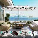 AreShark 15FT Patio Umbrella with Solar Lights, Double Sided Outdoor Table Umbrellas with Crank, Large Rectangular Market Umbrella for Porch, Lawn, Pool, Backyard, Cream-White