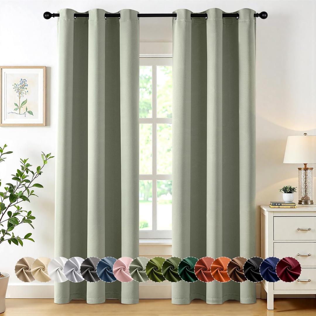 MIULEE Blackout Curtains for Bedroom Living Room 2 Panels, Thermal Insulated Room Darkening Drapes Grommet Noise Reducing Light Blocking Window Treatments 78 Inches Long 40x78 Inch Sage Green
