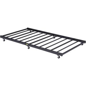 VECELO Twin Trundle Bed Frame Only/Roll Out/Enhanced & Up-Graded Metal Slats Support with Lockable Casters, Classic Black