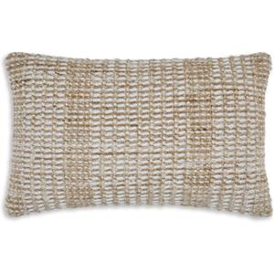 Signature Design by Ashley Hathby Casual Indoor Striped 22 x 14 Inches Pillow with Zipper Closure, Light Brown & White