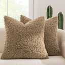 MIULEE Pack of 2 Throw Pillow Covers 24x24 Inch Neutral Khaki Faux Fur Decorative Sherpa Pillow Covers Fuzzy Accent Soft Sheepskin Fleece Cushion Cases for Boho Home Decor Couch Living Room Bed, Khaki 