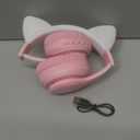 Cat Ear Kids Headphones Bluetooth, LED Light up Wireless/Wired Mode Over Ear Headphones with Build in Microphone for School/Travel (Pink)