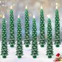 8 Pack Christmas Tree Candles, 10 Inch Pure Beeswax Christmas Tree Shaped Taper Candles for Xmas Holiday Decor, Advent Party Banquet Centerpiece Decoration(Green with Silver Trim)
