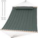 SUNCREAT Double Hammock for 2 Person, Extra Large Outdoor Portable Hammock with Hardwood Spreader Bar, Soft Pillow, 475 lbs Capacity, Gray Green
