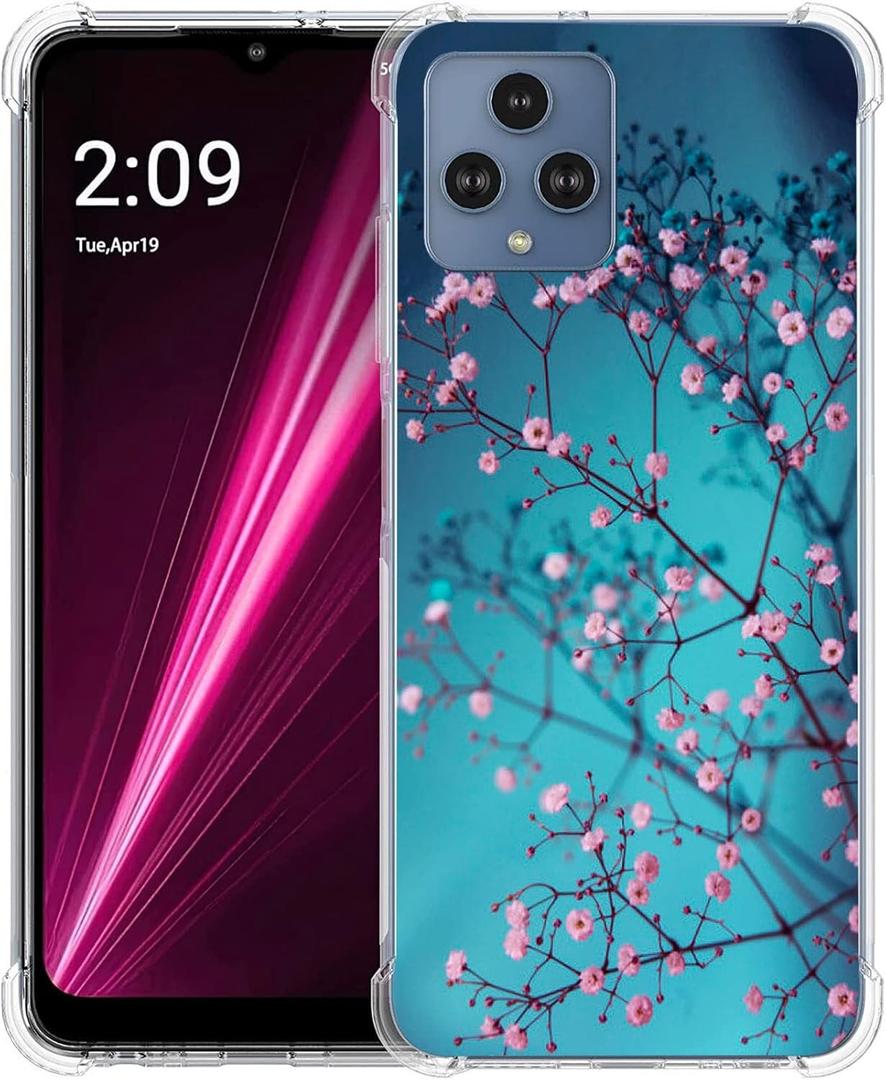 Revvl 6 5G Case, Plum Blossom Flower Drop Protection Shockproof Case TPU Full Body Protective Scratch-Resistant Cover for Revvl 6 5G