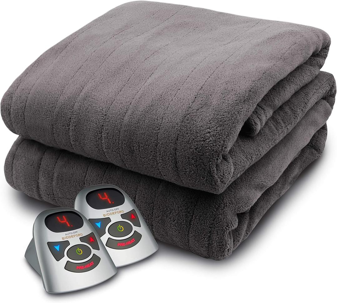 Biddeford Blankets Micro Plush Electric Heated Blanket with Digital Controller, Queen, Grey