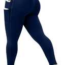 Plus Size High-Waist Yoga Pants for Women, 4-Pocket Tummy Control Butt-Lifting Workout Leggings (Blue, XL)