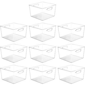 Vtopmart 10 Pack Extra Large Clear Plastic Storage Bins,11x11 Cube Acrylic Organizer Square Containers with Handle for Pantry,Closet,LaundryRoom,Kitchen,Bathroom,UnderSink Organization