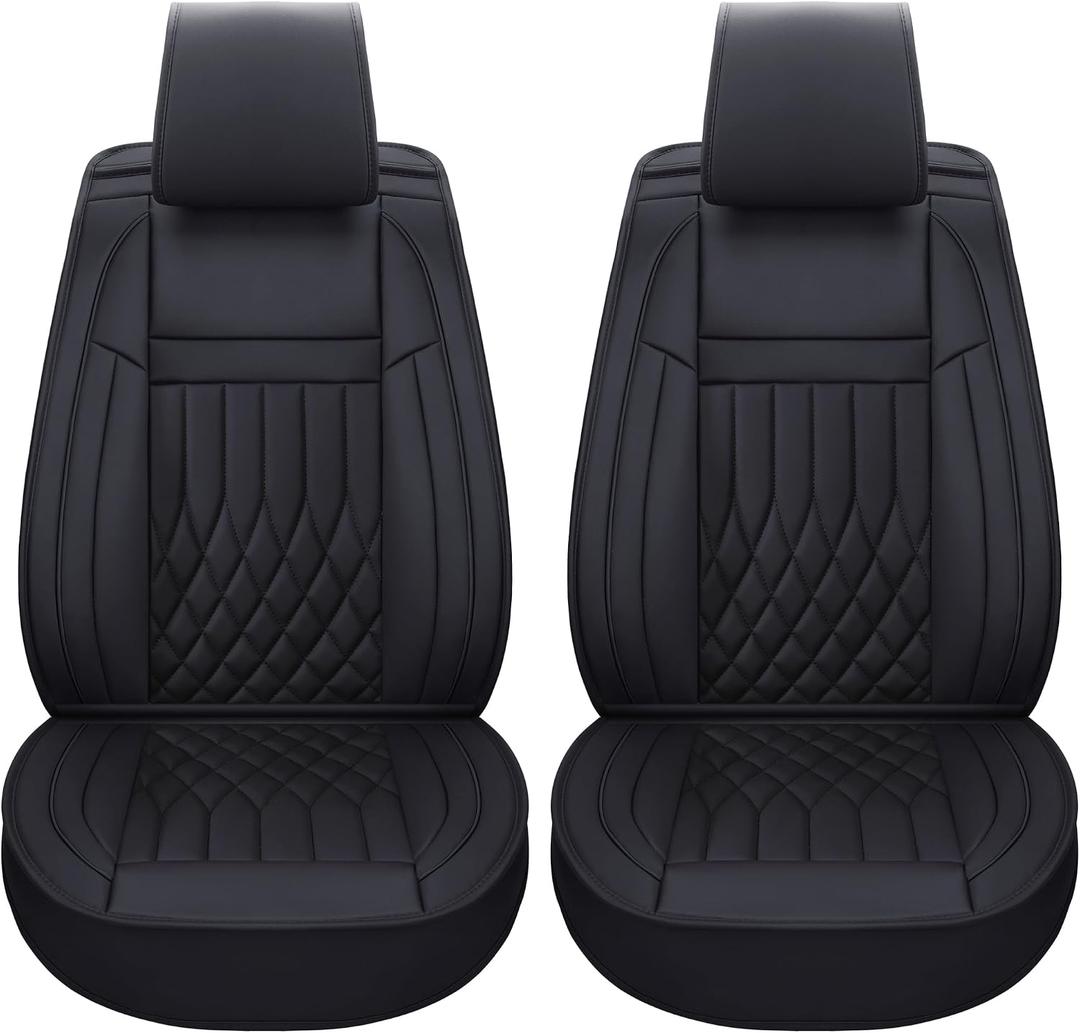Aierxuan Front Car Seat Covers Universal Fit for Honda Civic Accord CRV, Toyota Camry Prius Rav4 Corolla, Kia, Lexus, Nissan, Mazda, Jeep Cherokee and Most Cars, with Waterproof Leather (Black)