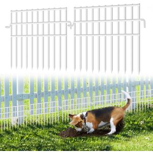 37ft (L) X 13in (H) Garden Animal Barrier Fence, 26 Pack No Dig Dog Fence Border, 1.44in Gap Decorative Fences, Rustproof Metal Wire Garden Border Fence for Dog, Rabbits Ground Stakes, White