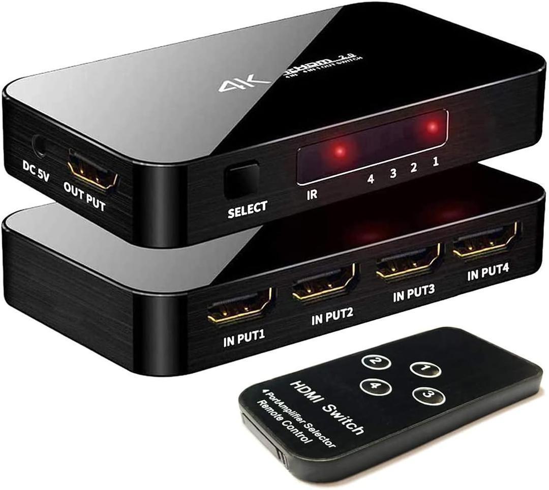 HDMI Switch 4X1, 4K Ultra HD HDMI Switcher 4 in 1 Out Support HDMI 2.0 HDCP 2.2,4K@60Hz, 3D,1080P, 4Kx2k@60Hz (IR Remote Control) (Black)