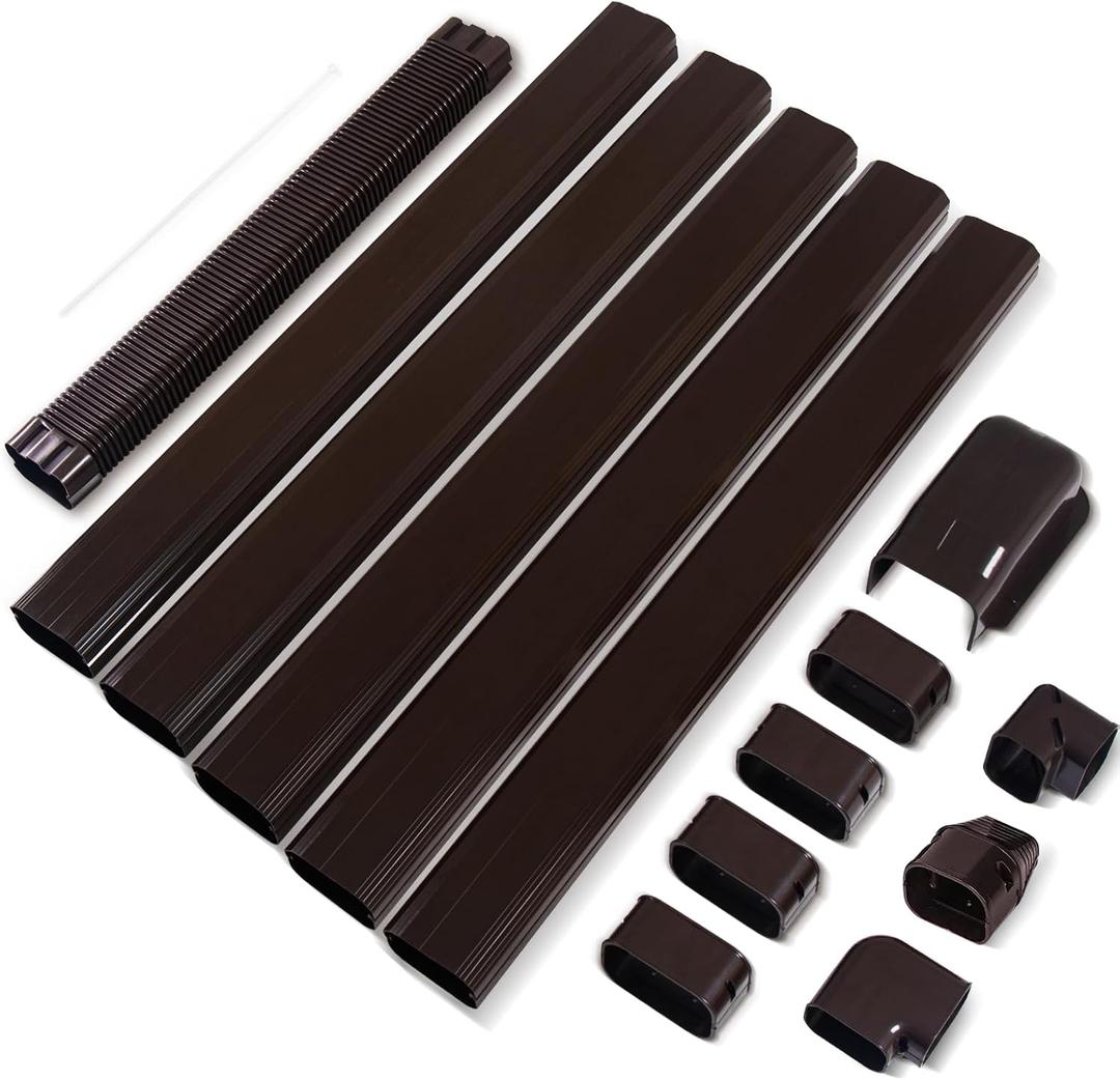LyPrem 10Ft Mini Split Line Set Cover 3" PVC Line Cover Kit for Mini Split and Central Air Conditioner & Heat Pump(Brown)