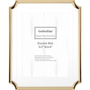 Luxury Gold 7x9'' Neoclassical Zinc Alloy Picture Frame with Acid-Free Double Mat for 5x7’' & 6x8,Hi-End Classy Heavy-Duty Metal Frame,Velvet Backing,Tabletop Display or Wall Mount