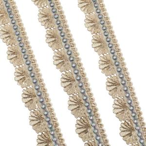 2 Inch White Ribbon with Gold Trim Flower Embroidered Ribbon Floral Lace Embroidery Sewing Jacquard Floral Applique Ribbon for Sewing Making Crafts Wedding Dresses Birthday DIY Decor Supply