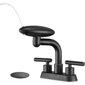 Matte Black Bathroom Sink FaucetModern 3 Hole Bathroom Faucet 2 Handle 4 Inch Centerset with 4 Water Outlet Modes, 360 Swivel Spout & Pop-Up Drain