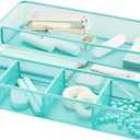 Annova Desk Top Organizer Tray for Office Organization - Metal Mesh - Storage Tray with Dividers for Pens, Desktop Accessories, Bathroom, Kitchen, Makeup and Office Supplies (Large, Turquoise)