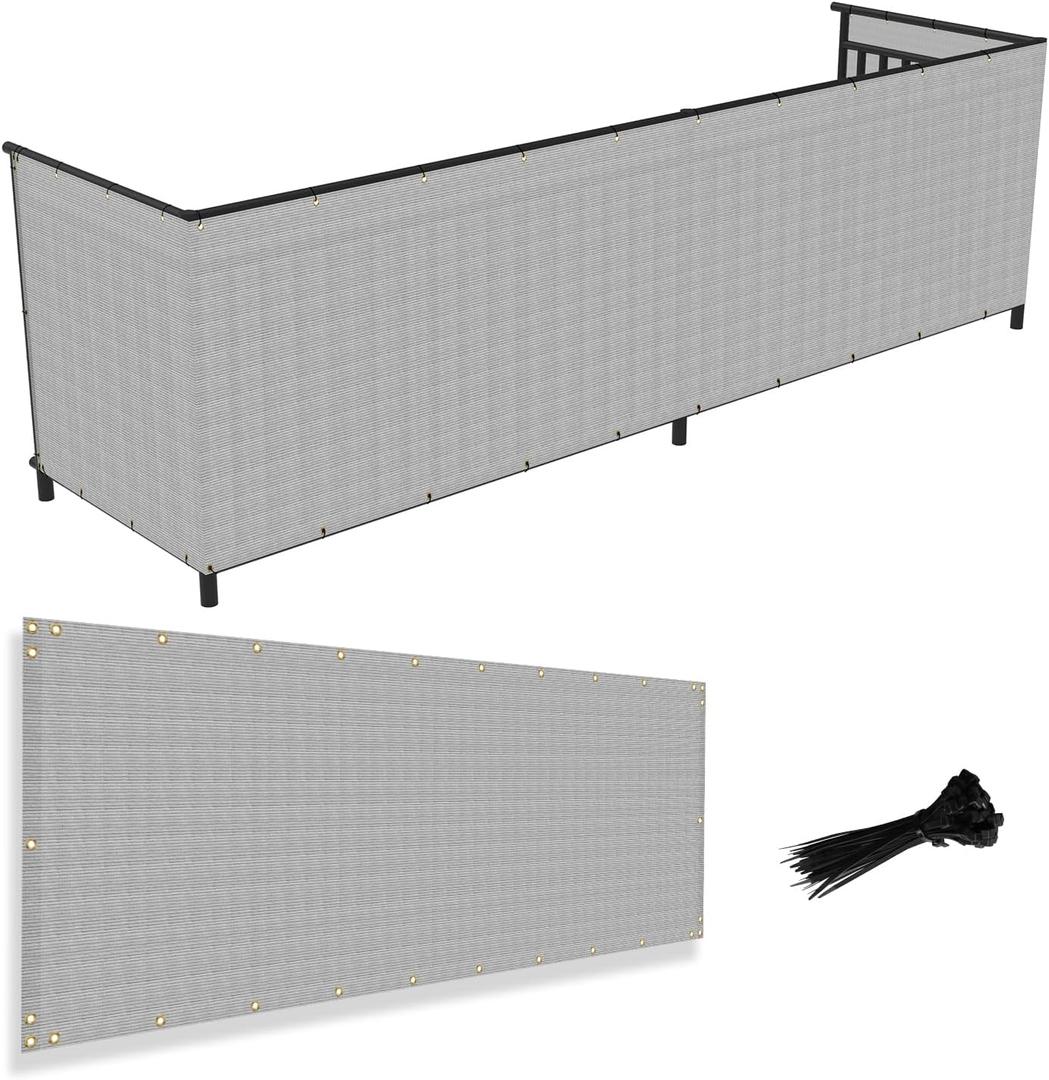 2.5' x 50' Residential Commercial Privacy Deck Fence Privacy Screen 200 GSM Weather Resistant Outdoor Protection Fencing Net for Balcony Verandah Porch Light Gray