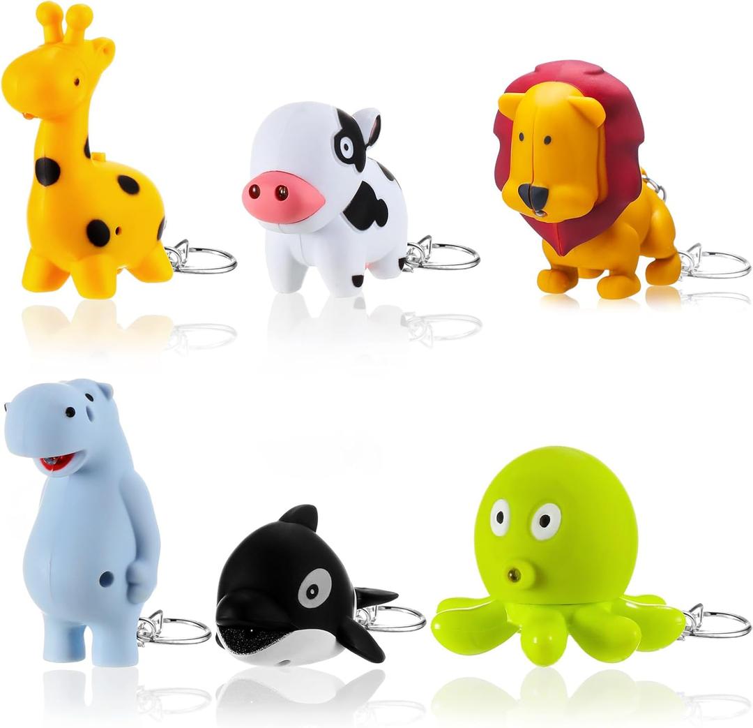 Kenning 6 Pieces Animal Flashlight Keychain Mini Pediatric Nurse Flashlight Badge Reel Pediatric Pen Lights Keychain for Nursing Staff Urgent Care