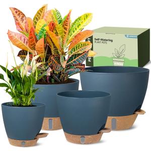 Self-Watering Pots for Indoor Plants 4 Pack, 6/8/10/12 Inch Outdoor Planters with Water Level Indicator&Deep Reservoir, Decorative Flower Pots for Indoor Plants,Home Decor (Blue, 12+10+8+6 inch)