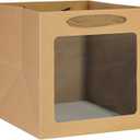 KEYYOOMY Brown Square Kraft Paper Gift Bags with Window- Small Square Bottom Gift Bag with Handles Party Favor Bag for Wedding Party Birthday Christmas (12 CT, 6x6x6 In)