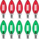 12 Pack Filament E12 Candelabra LED Christmas Light Bulbs 4W 40 Watt Equivalent E12 Candelabra Base Chandelier Bulbs Vintage Halloween Light Bulbs for Party Decoration, Porch, Christmas (Red, Green)