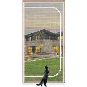 QWR Reinforced Cat Screen Door, Fits Door Opening Size 32''x 80'',Thickened Cat Proof Screen Door with Zipper Closure for Living Room, Kitchen, Bedroom.