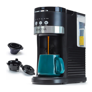 REVOTRA Single Serve Coffee Maker for Pods & Ground Coffee, 6 to 14oz Brew Sizes, Strong Brew Option, Fast Brewing, Compact Design with Removable 40oz Reservoir, Travel Mug Friendly
